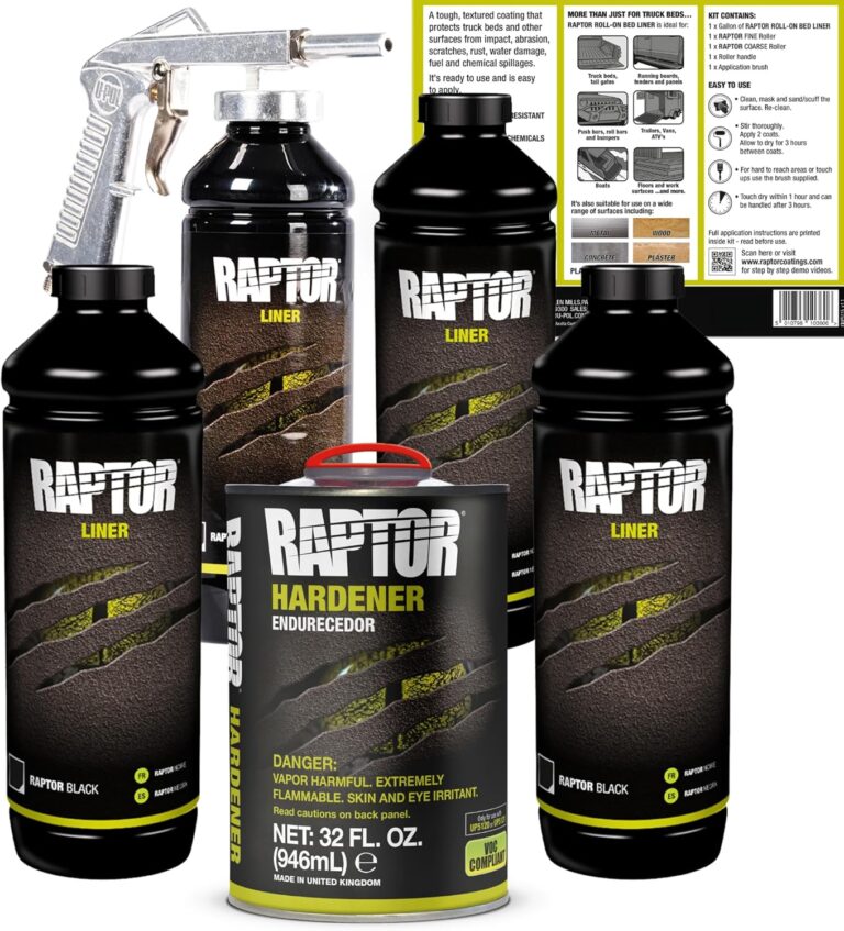 U-POL Raptor Black Truck Bed Liner Kit: 4 Quart Spray-On Protective Coating for Trucks & Undercoating