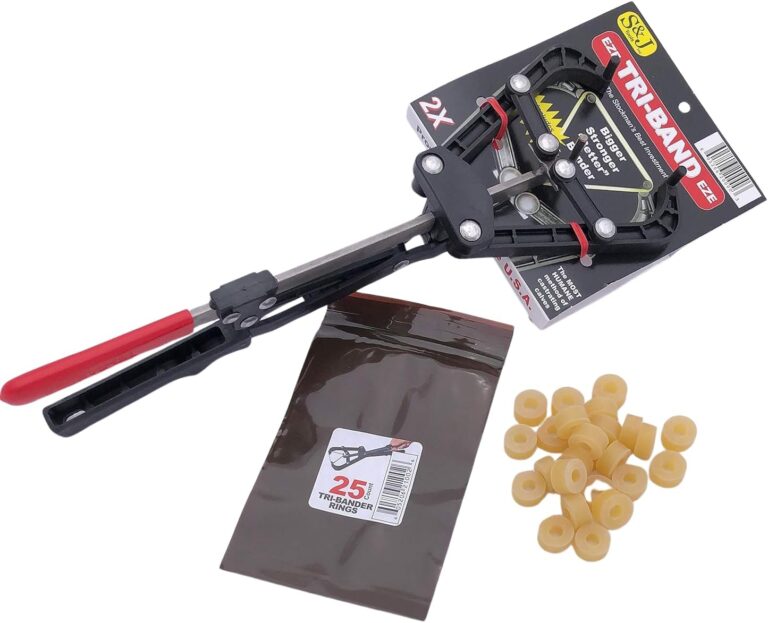 Tri-Band Cattle Banding Tool Kit: Stainless Steel Expander Pliers with 25 Bands for Castration