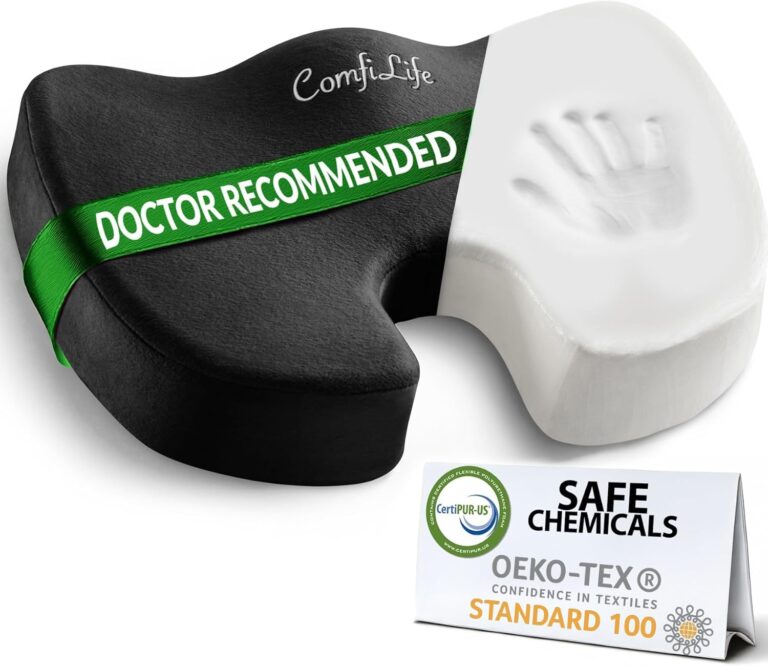 ComfiLife Orthopedic Seat Cushion for Tailbone & Back Pain Relief – 100% Memory Foam Coccyx Cushion for Office Chair & Car