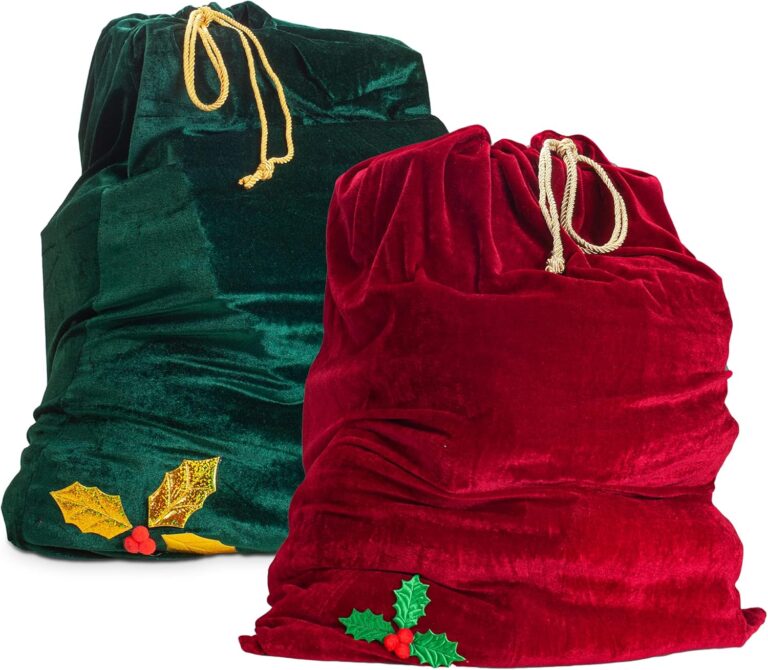 Sunnywood Large Stretchy Velour Christmas Gift Bag with Golden Drawstring – 36″ x 27″ Santa Present Sack