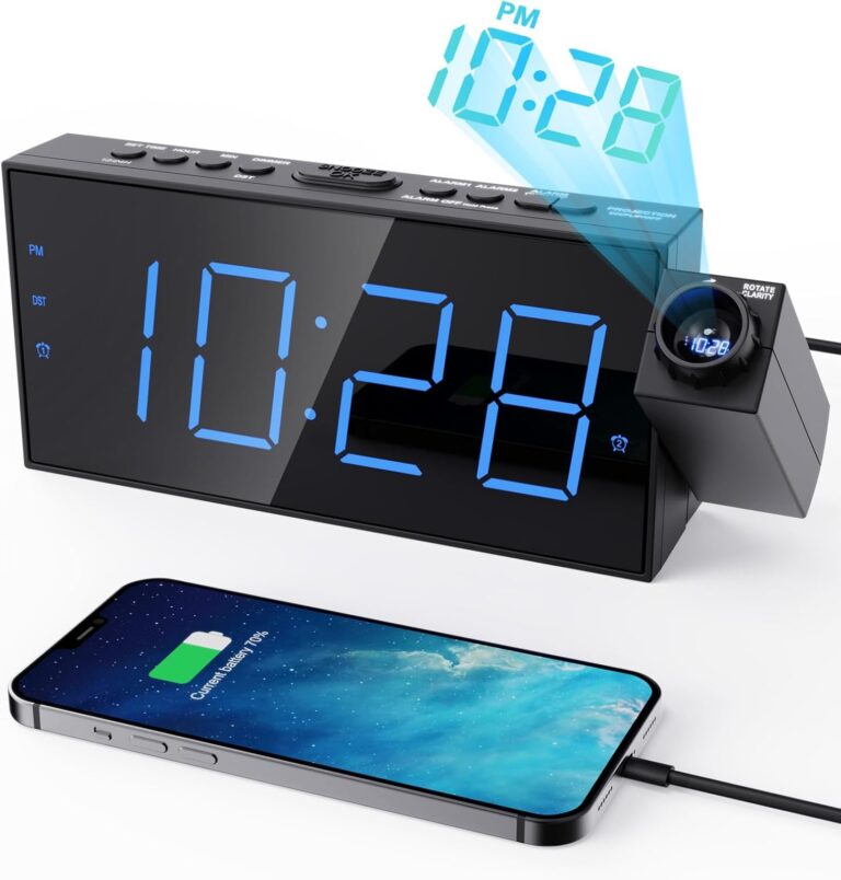 OnLyee Projection Alarm Clock: Digital Ceiling/Wall Display, USB Charging, Battery Backup, 180° Rotatable Projector for Bedroom