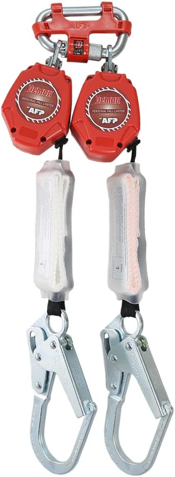 AFP Demon 6 FT Dual Leg Self-Retracting Lifeline | OSHA & ANSI Rated SRL with Shock Absorber & Rebar Hooks
