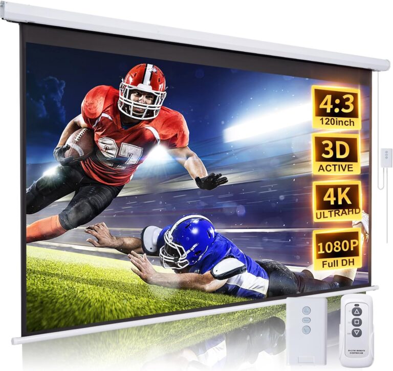 120 Inch Motorized Projector Screen 4:3 HD Electric Pull Down with Remote for Indoor/Outdoor Movies