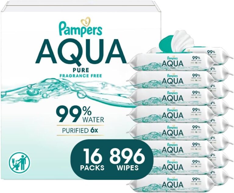 Pampers Aqua Pure Baby Wipes, 99% Water & Fragrance Free, 896 Wipes Total (16 Packs) – Gentle & Effective