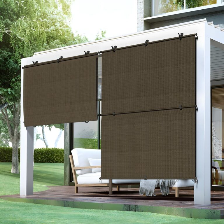Bynbbur 8’W x 6’H Outdoor Patio Shades – Foldable Roller Blinds & Sun Shade Cloth for Deck, Pergola, Backyard