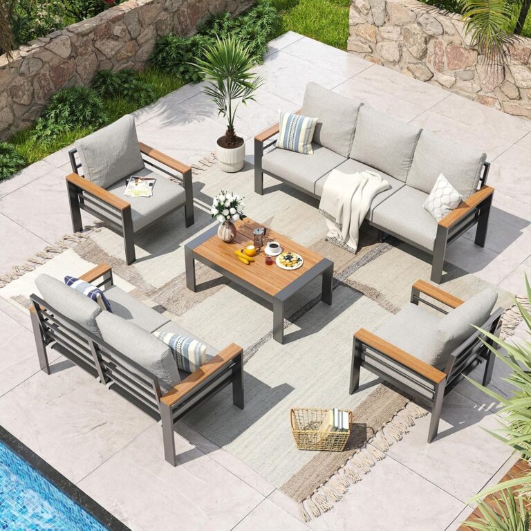 Aoxun 7-Seat Aluminum Patio Furniture Set with Cushions & Table | Outdoor Sectional for Deck, Porch, Balcony