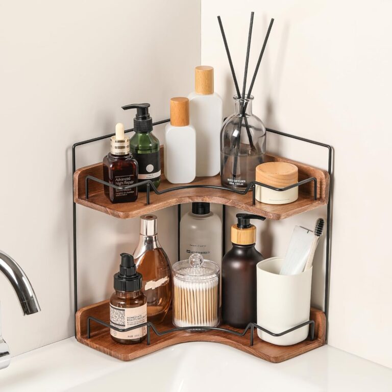 2-Tier Wooden Corner Shelf | Bathroom Counter Organizer for Vanity, Skincare & Makeup | Kitchen Storage