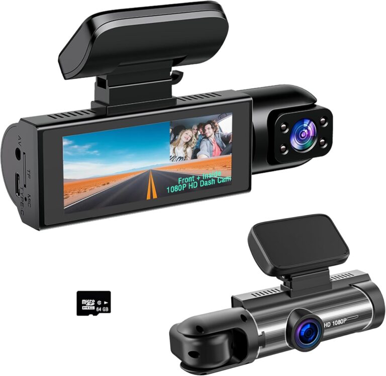 Dual Dash Cam Front and Rear with 64GB Card, 1080P HD IR Night Vision, 170° Wide Angle, G-Sensor & 24/7 Parking Monitor