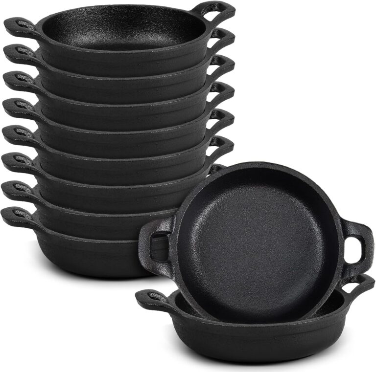 10 Pack Mini Cast Iron Skillets – 5 Inch Oven Safe Small Pans for Individual Servings, Baking & Appetizers